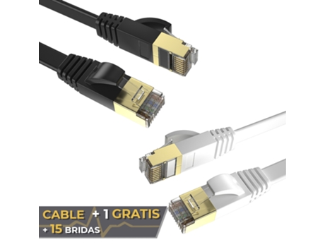 Max Connection Pack 2 Flat Ethernet Cables Cat7 Rj45 32Awg 1M + 15 Flanges Frequency Up To 1000 Mhz Pvc Pack 2 Size 1M Multicolour