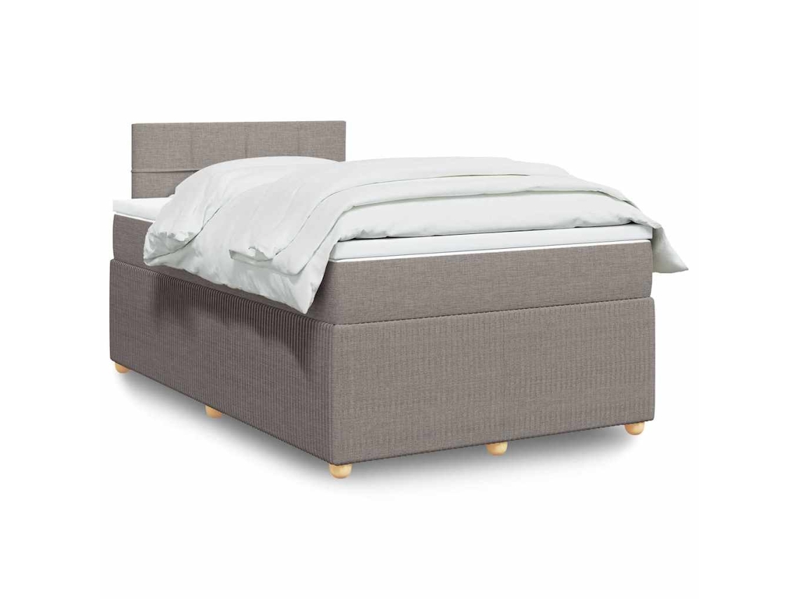 Cama Box Spring Con Colchón Tela Gris Taupe 120x190 Cm