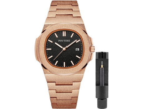 VEANXIN Relojes con caja esmerilada Relojes de pulsera impermeables de acero inoxidable-Oro Rosa Negro