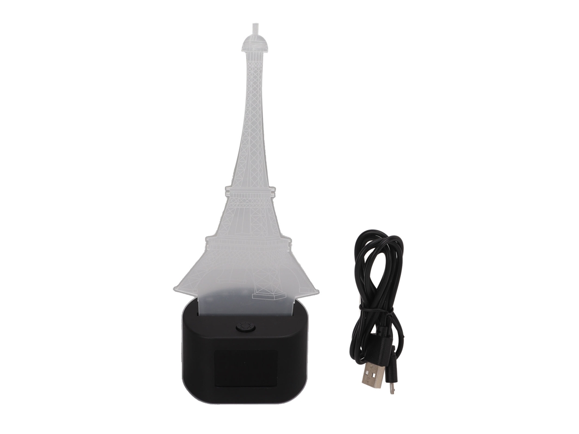Lámpara 3d Torre Eiffel Luces Led Acrílico Regulable Con Reloj Calendario Digital Y 9 Tonos De Alarma