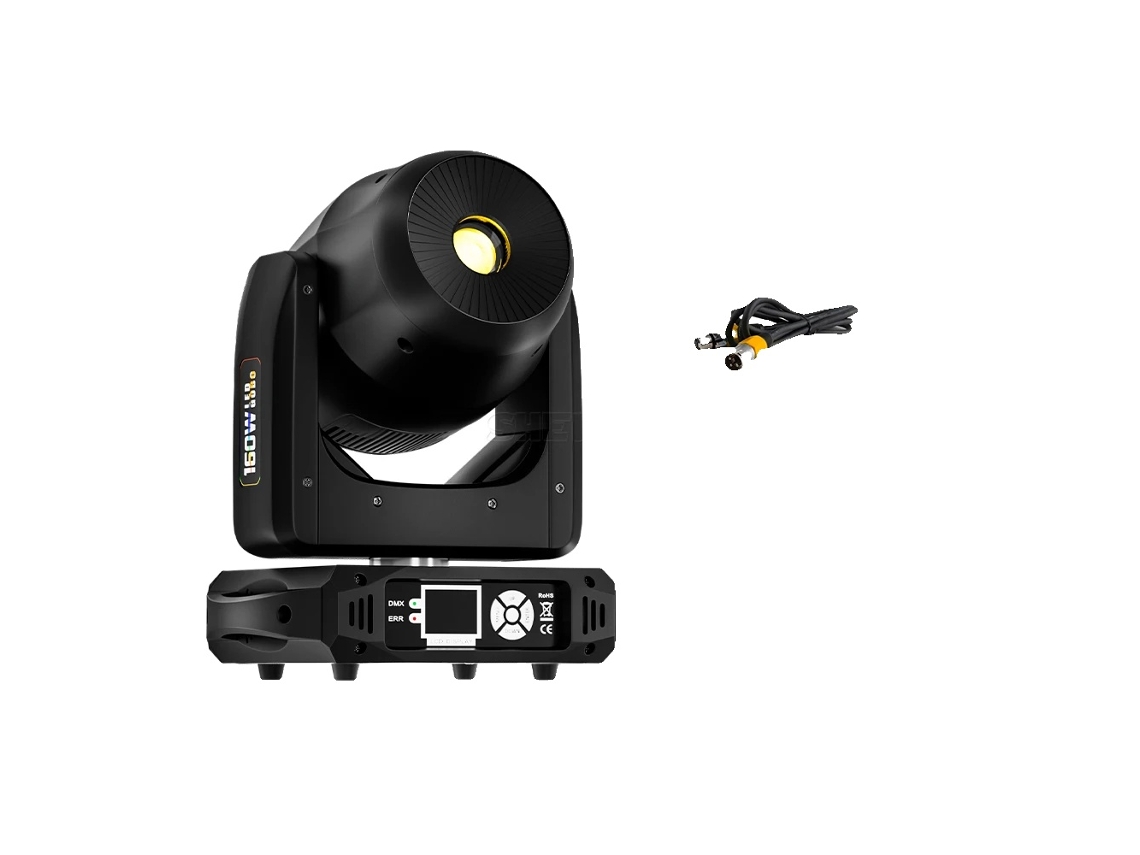 Cabezal móvil, 160 W de potencia, control DMX, 7 colores + blanco, 1 unidad, enchufe europeo.