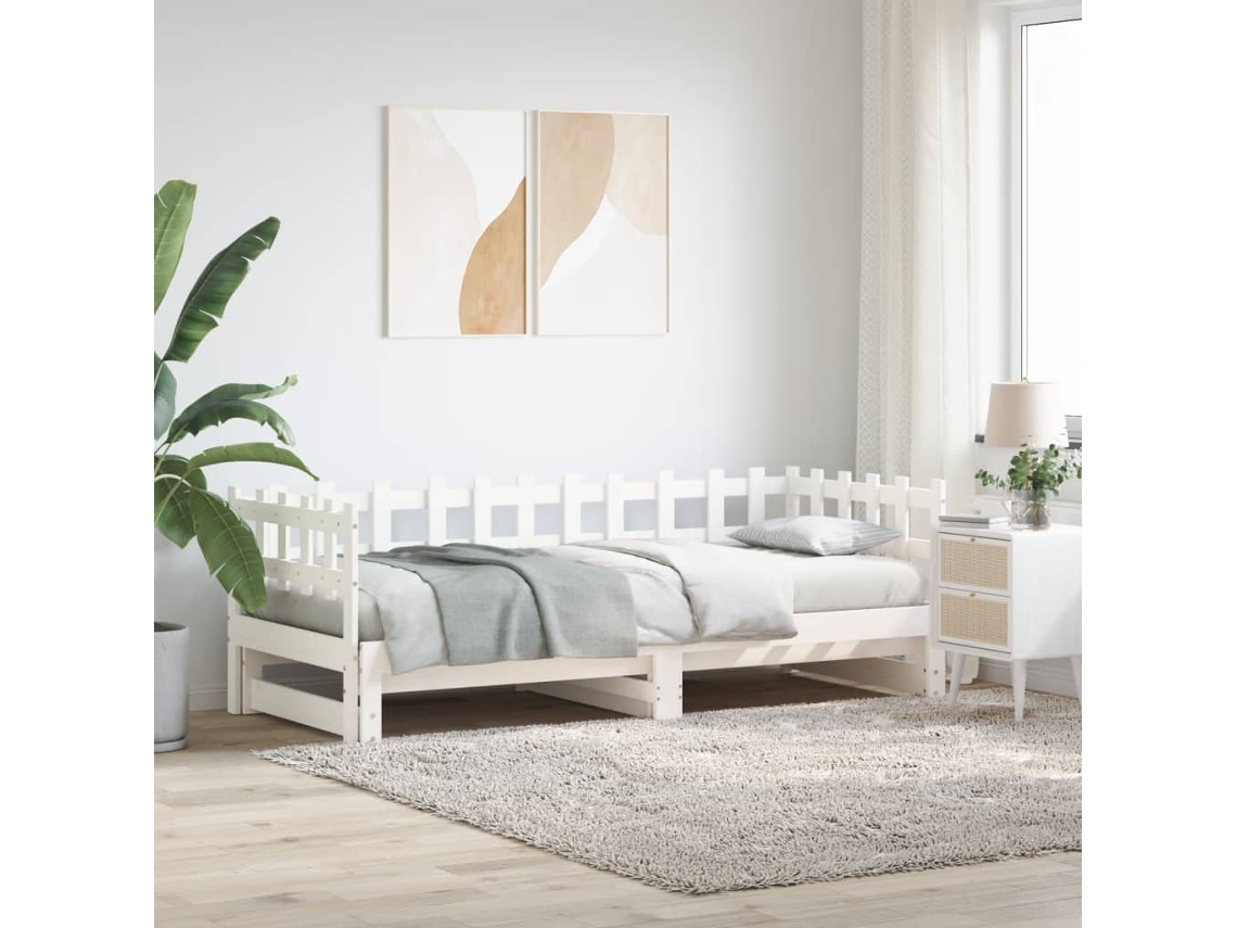 Sofá Cama Extraíble Madera Maciza De Pino Blanco 2x(90x190) Cm