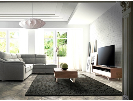 Mueble de TV ANGEL CERDÁ 3046 (Nogal, Acero inoxidable cromado, blanco - 150 x 40 x 40 cm)