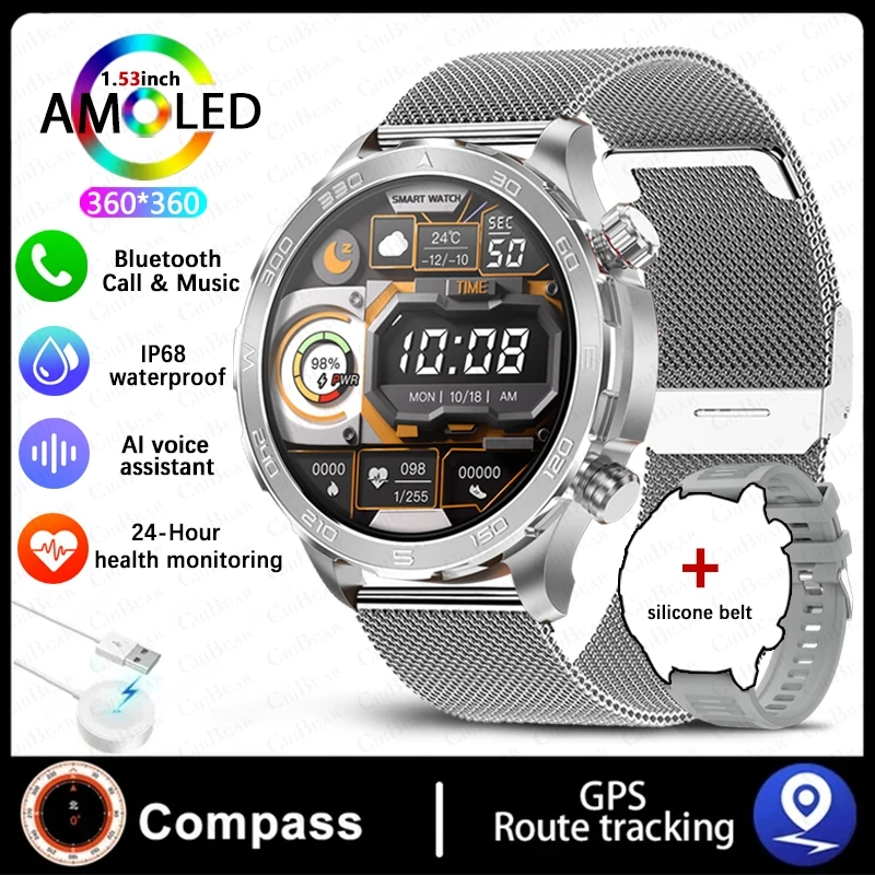 Reloj inteligente con monitor de frecuencia cardíaca, resistente al agua y llamadas MDUG.