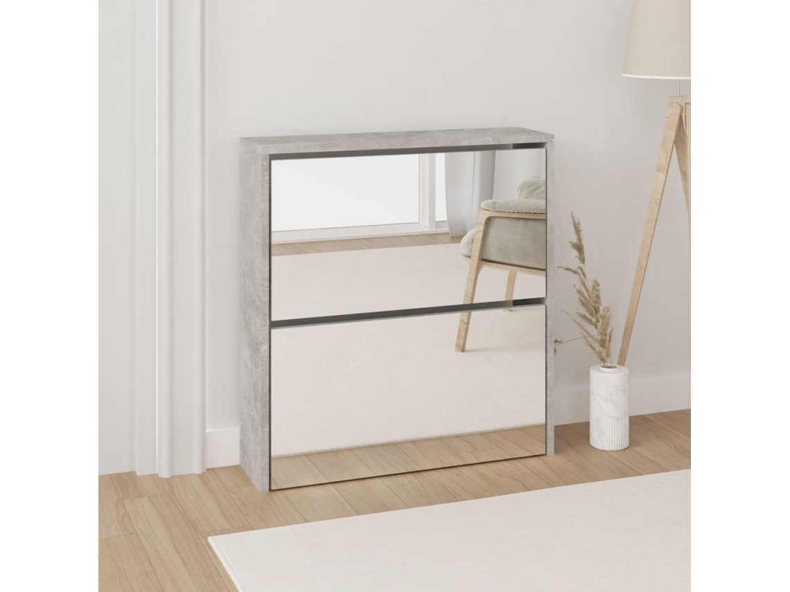 Mueble Zapatero | Zapatero Con Espejo 2 Niveles Gris Hormigón 63x17x67 Cm