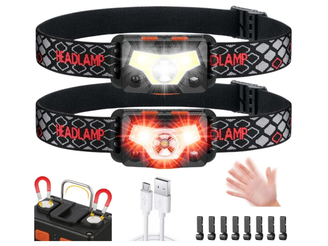 Paquete De 2, Faro Led Superbrillante Con Sensor De Movimiento, Faro Impermeable De 1500 Lúmenes Para Niños Y Adultos, 9 Modos De Iluminación (negro)