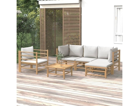 Conjunto 6 de muebles de jardín VIDAXL bambú con cojines gris claro