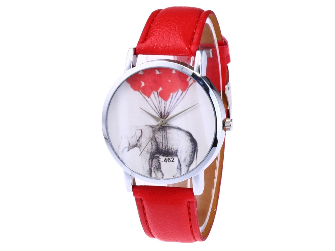 Reloj De Cuarzo Con Correa De Cuero, Estampado De Elefante, Universal, Decoración Sencilla, Manecilla Roja.