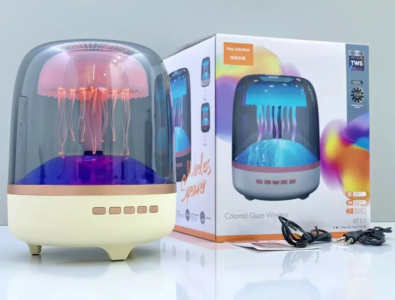 Altavoz Bluetooth Inalámbrico De Alta Fidelidad Con Subwoofer Jellyfish De Escritorio (blanco) Con Iluminación Rgb