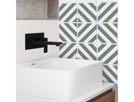 Adhesivo de Vivienda PLAGE Formas Geométricas Verdes Oscuros en Fondo Blanco X6 15 cm X 15 cm