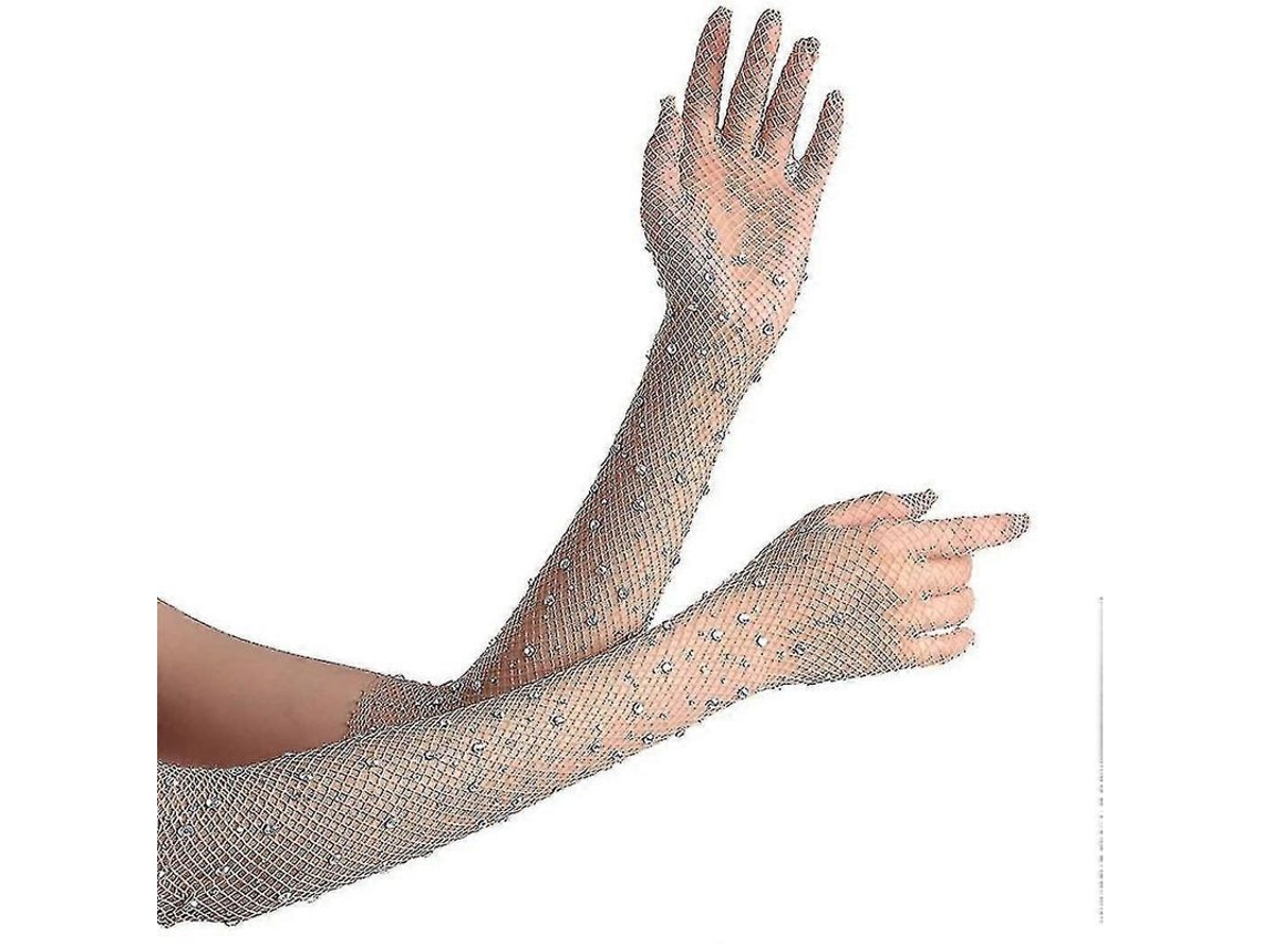 2026-guantes Largos De Red De Pescado Para Mujer Con Strass, Mangas De Malla Brillantes Y Glitter