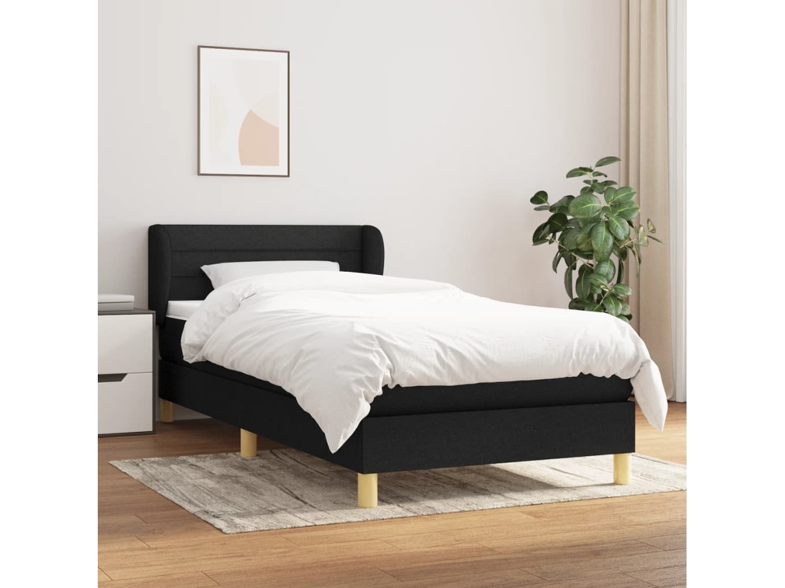 Cama Box Spring Con Colchón Tela Negro 90x200 Cm
