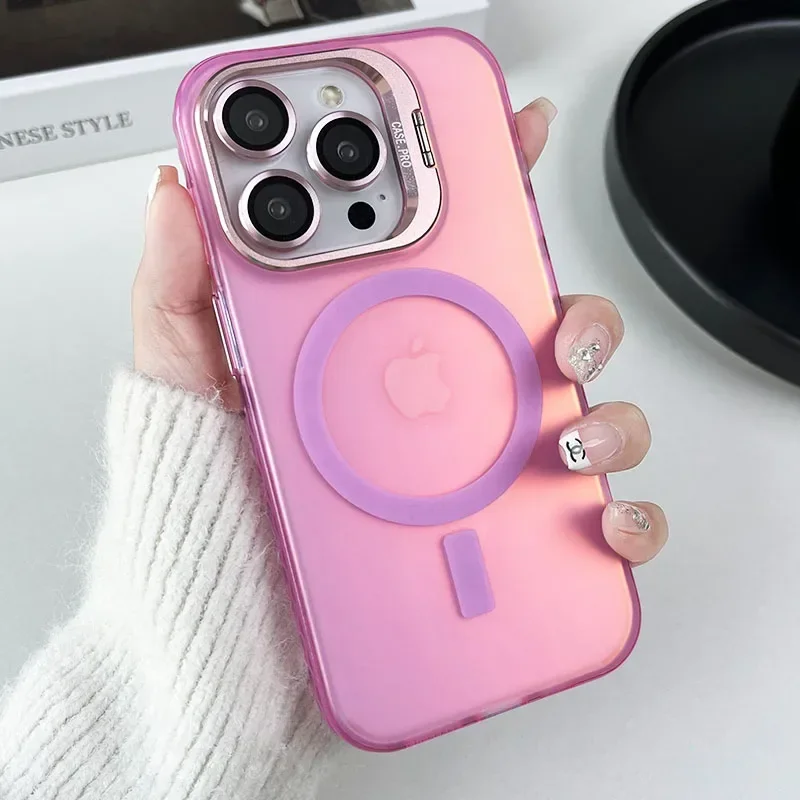 (iphone 15 Plus, Rosa) Funda Magnética Para Teléfono Con Acabado Mate Y Que Cambia De Color, Compatible Con Magsafe.