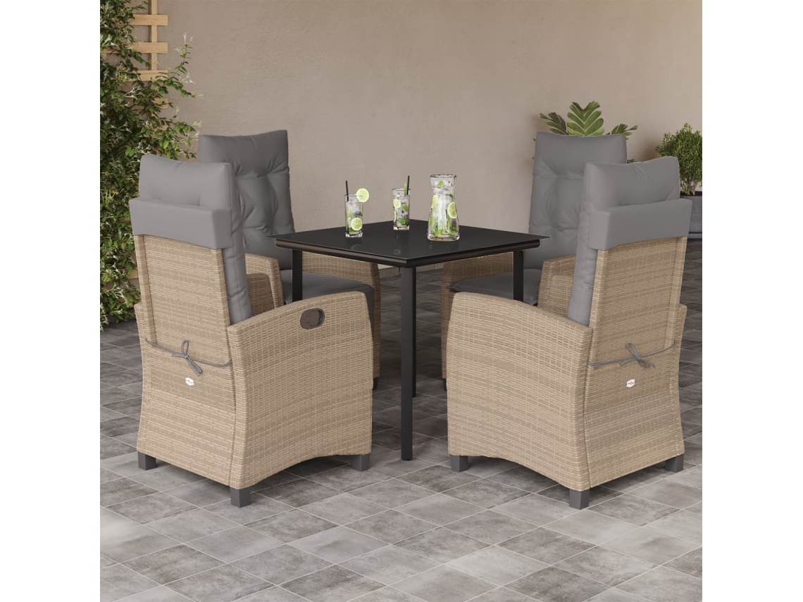 Conjunto de comedor de jardín de 5 piezas con cojines en mimbre beige mixto, DKD Home Decor