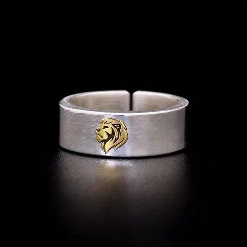 Anillo De Cabeza De León Punk Para Hombre, Anillo De Pareja De León Dorado Sencillo Y Elegante