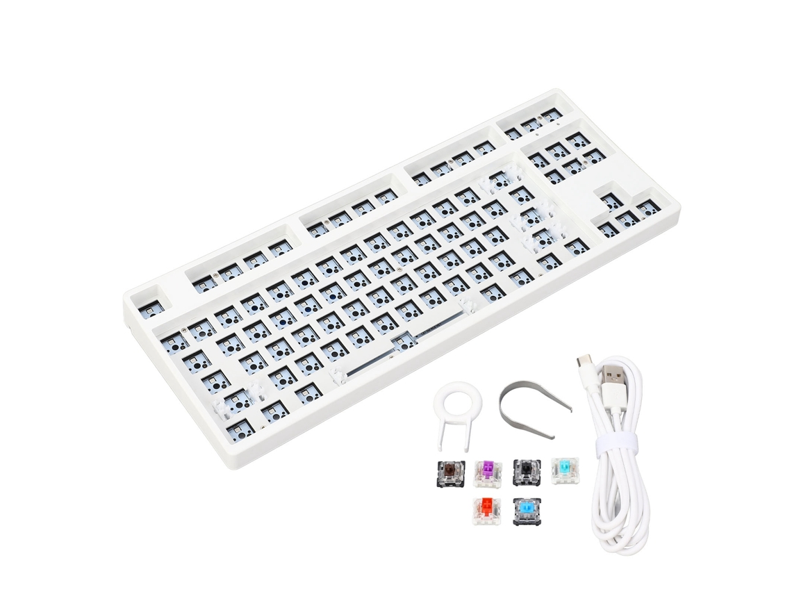 Kit Teclado Mecânico Rgb Diy 87 Chaves Layout Tkl Hot Swap Modular Branco