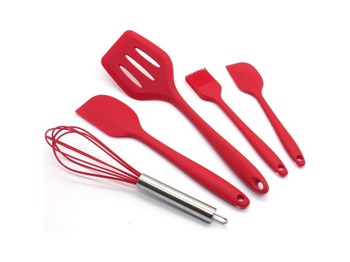 Juego de 5 utensilios de cocina de silicona Rebe, resistentes al calor y libres de BPA (rojo)
