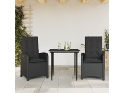 Juego de comedor de jardín de 3 piezas con cojines de mimbre negros de DKD Home Decor