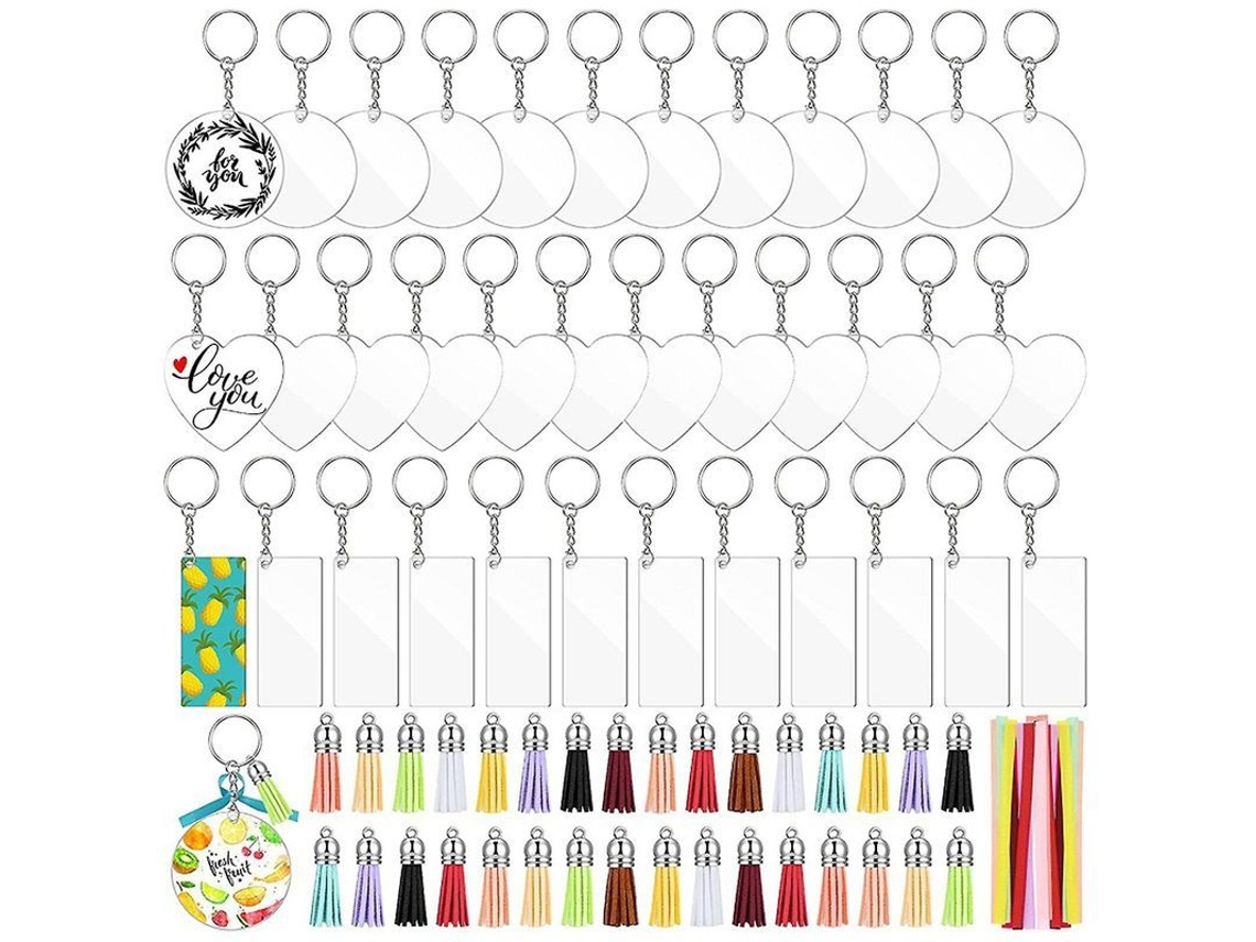 2026-kit De 144 Charmes Para Llaveros Con Tasseles De Cuero Y Llaveros De Acrílico Transparente Para Diy