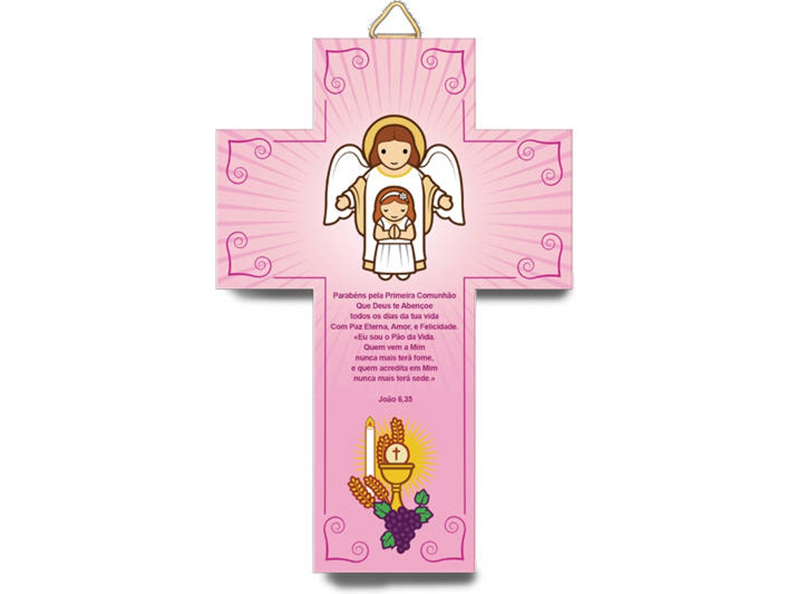Figura Decorativa LITTLE DROPS OF WATER Cruz Comunión Ángel y Niña (Rosa - Resina)