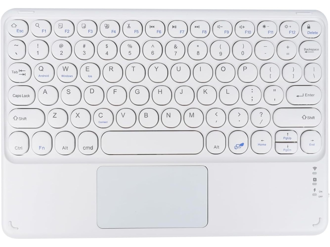 Teclado Bluetooth HEXINYIGJLY para iPad de 10'', silencioso, teclas redondas, panel táctil integrado, desmontable, blanco.
