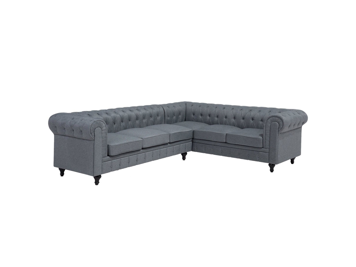 Sofá esquinero izquierdo BELIANI Chesterfield de Poliéster Gris 280x85x77