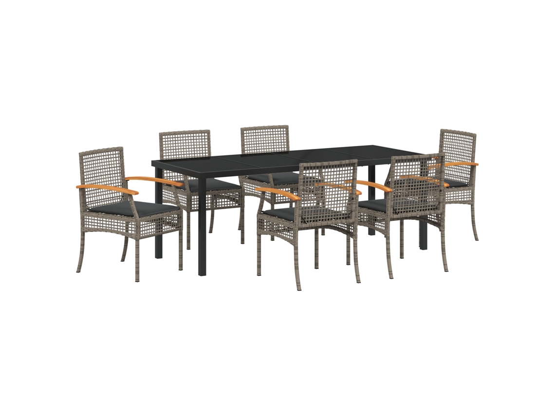 Conjunto de comedor de jardín Vidaxl de 7 plazas con cojines en ratán gris