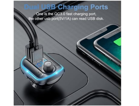 Transmisor FM, llamadas manos libres, sonido de música de alta fidelidad compatible con tarjeta TF y disco USB para todos los teléfonos inteligente...