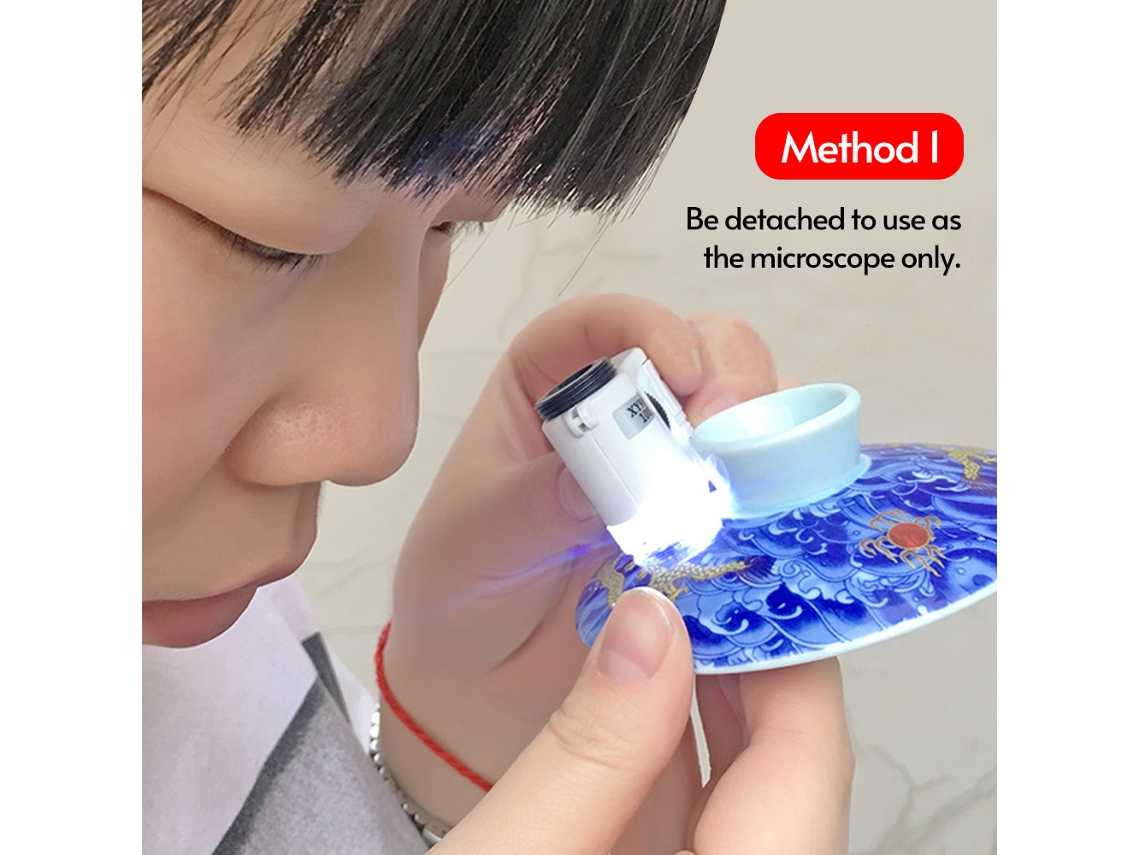 Microscopio acoplable 2026 para teléfonos móviles, aumento de 100x, con luz LED y detector de monedas UV, portátil para smartphones.