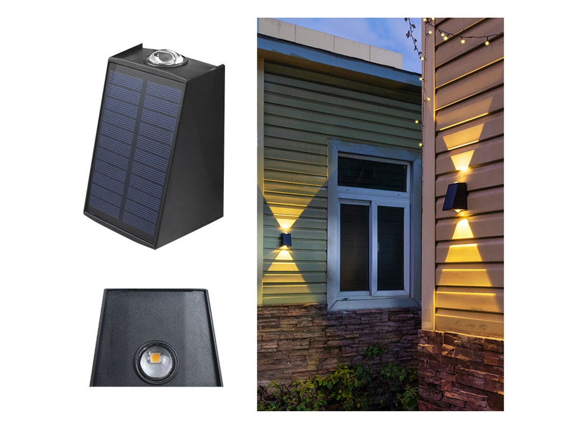 Aplique solar de pared para exteriores, superior e inferior, iluminación solar para caminos, luminaria de exterior ORBITRA COMMERCE (negro, luz cálida)