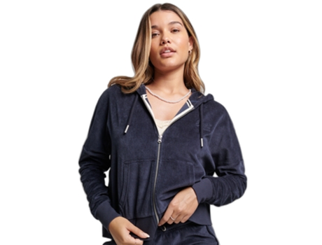 Sudadera con Capucha Vintage de Mujer SUPERDRY Cremallera Orgánico Logo Algodón Orgánico Azul (XL)