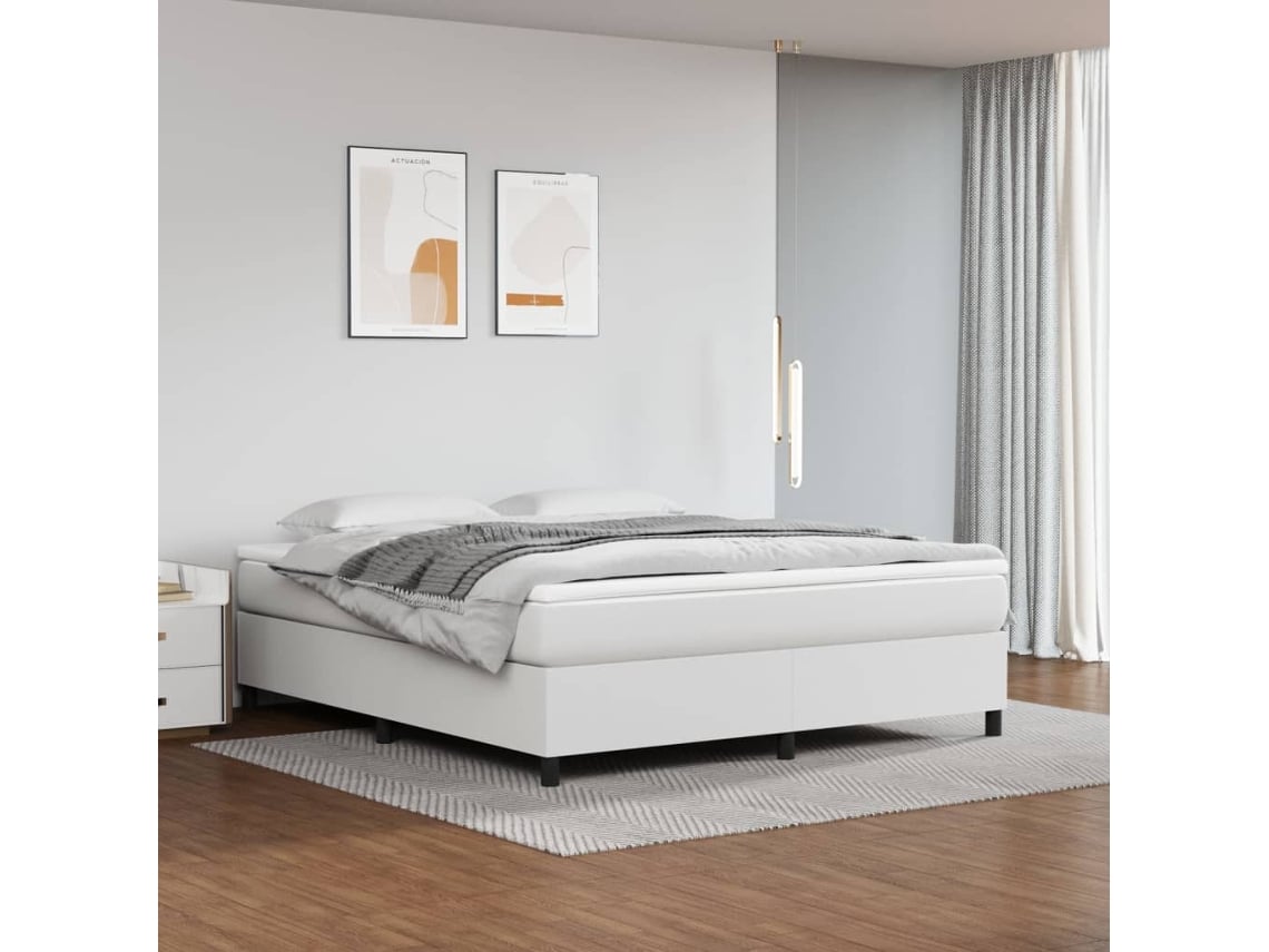 Estructura De Cama Sin Colchón Cuero Sintético Blanco 180x200cm