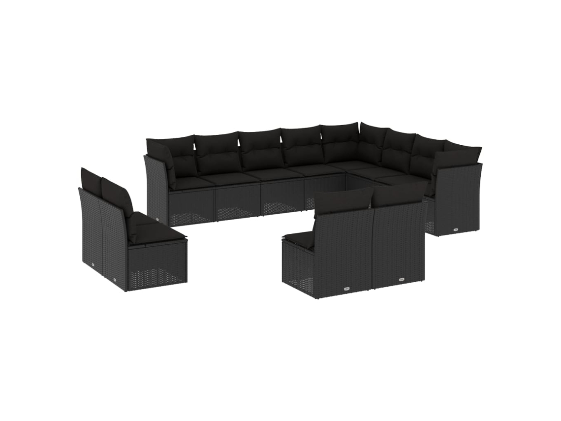 Maison Exclusive - Set De Sofás De Jardín 12 Piezas Cojines Ratán Sintético Negro