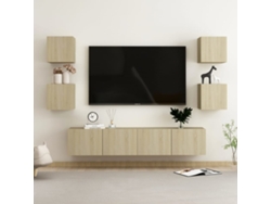 6Pzs Pack de Muebles de Armario Tv Contrachapado Color Roble Sonoma