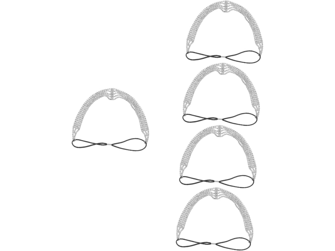 Conjunto De 5 Faixas De Cabelo Elásticas Com Strass Para Casamento, Acessório De Cabeça Elegante E Perfeito Para Diversos Estilos.