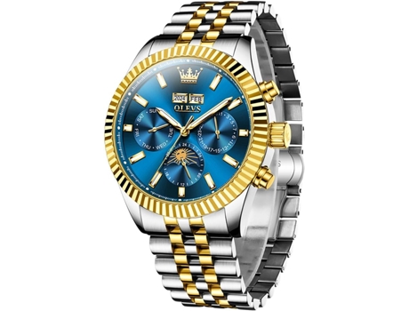 VEANXIN Hombres Automático Lujo Clásico Año/Luna/Fecha/Fase Lunar Reloj Luminoso Impermeable(azul)