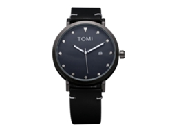Reloj De Pulsera Para Hombre Tomi De Aleación Correa Pu Dial Redondo Cuarzo Negro