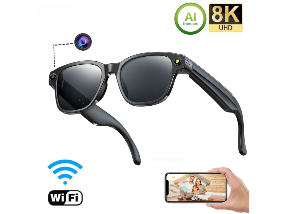 Smartglasses Con Cámara De 8 Mp, Traducción De Chat Con Ia, Reconocimiento De Fotos Y Llamadas Bluetooth (negro)
