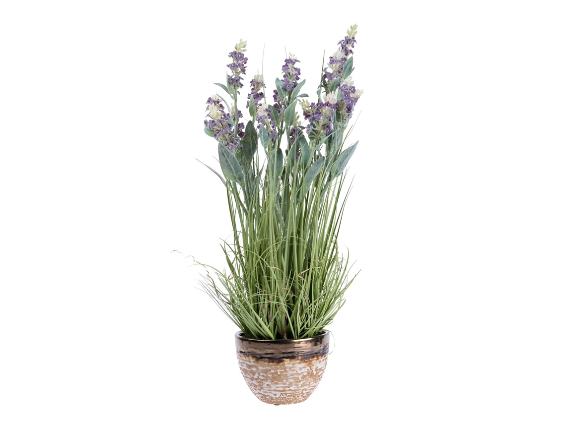 Homescapes Artificial Purple Lavender Plant In Decorative Metallic Ceramic Pot, 66 Cm Tall