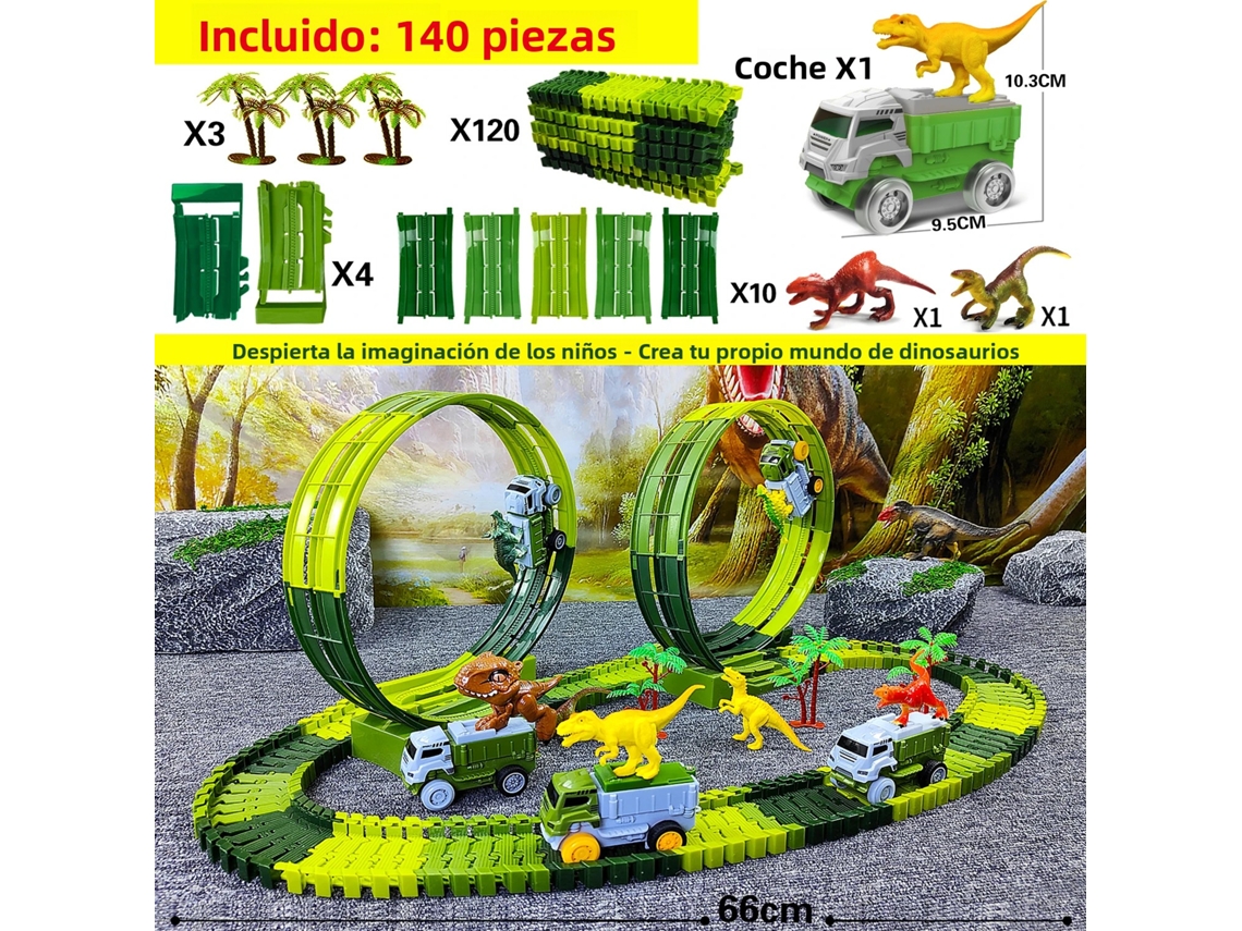(set De 140 Piezas) Juego De Juguetes Que Incluye Dinosaurios Y Coches, Pista Meteorológica Flexible.