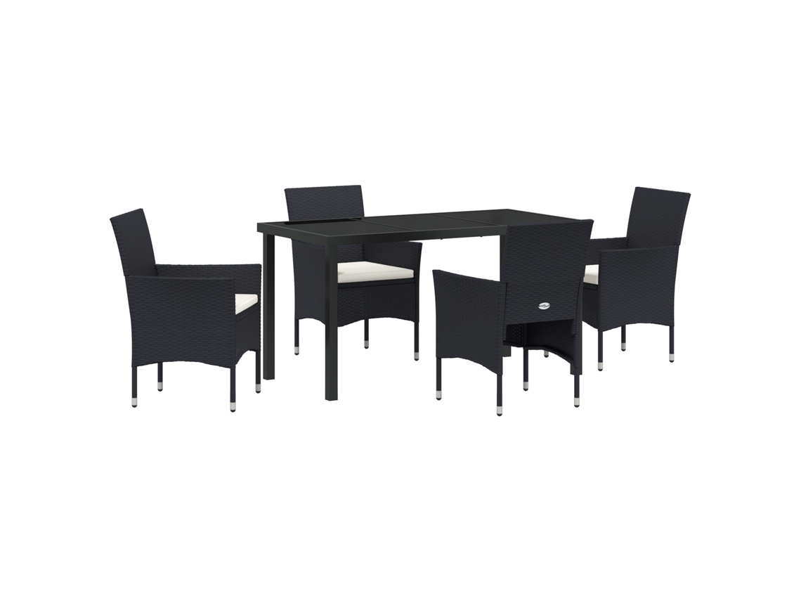 Conjunto de comedor de jardín VidaXL de 5 piezas en ratán negro y poliéster
