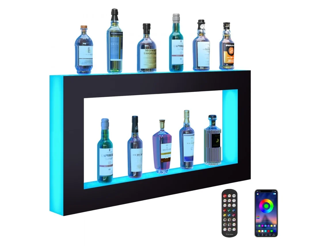 Expositor de botellas con 48 LED, aplicación, estante iluminado y soporte RGB Tekmaquinas