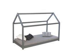 Cama Infantil Con Forma De Casita De Madera Gris Con Somier De Láminas 80x160 Cm Lit06197