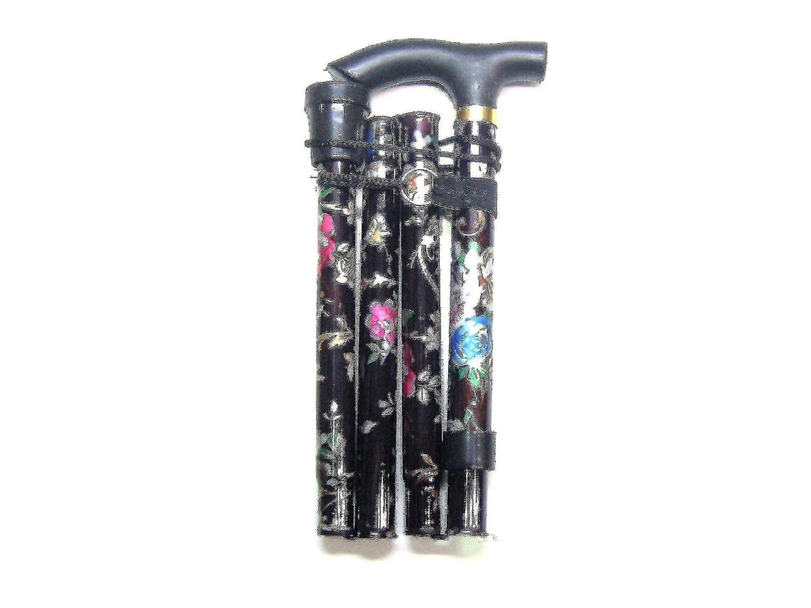 Bastón plegable, ligero y compacto - Estampado floral negro