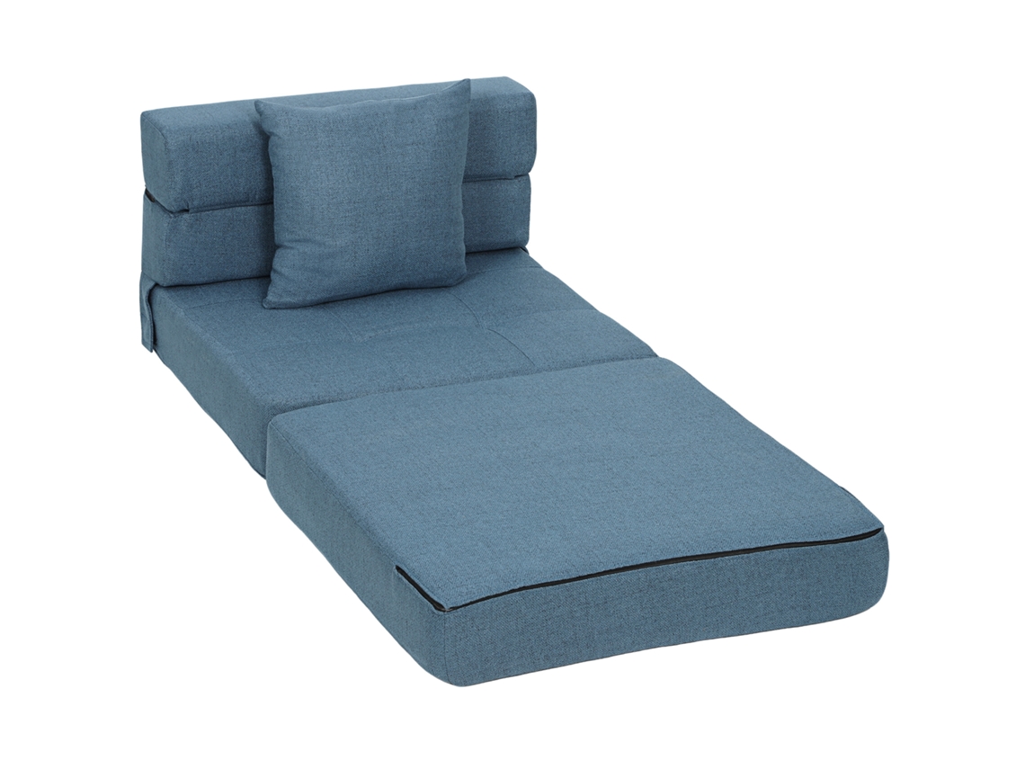 Sillón cama convertible con chaise longue, 1 plaza, con 1 cojín extraíble, tejido azul oscuro, PRIME KANG