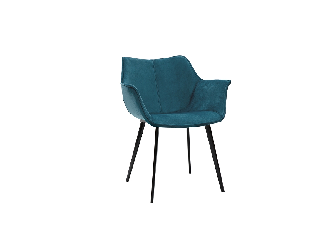 Silla moderna Volo Miliboo en terciopelo verde azulado con patas de metal negro