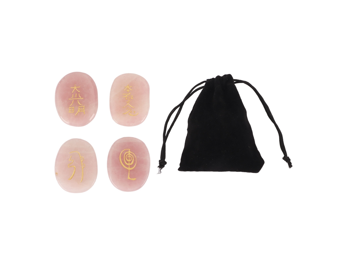 4 Piedras Rúnicas Naturales Con Símbolos Reiki Grabados, Ovaladas Y Planas, Para Meditación, Con Bolsa.