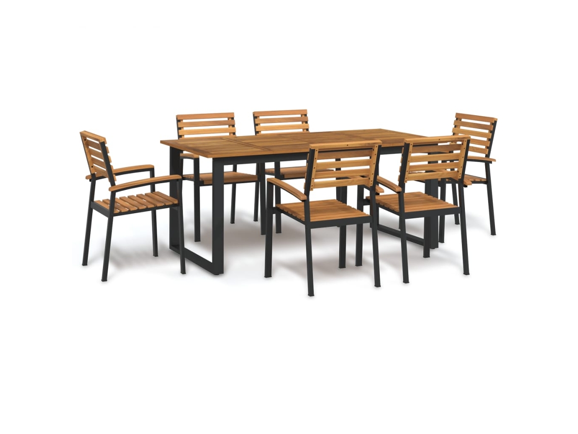 vidaXL Juego de comedor de jardín 7 pzas madera maciza acacia y metal