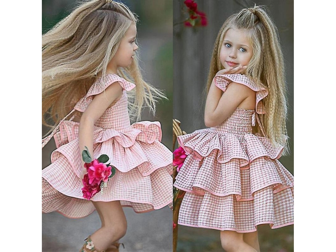 2026-vestido Princesa Para Niñas Con Capas Y Volantes Traje De Fiesta Y Boda Vestido A-line De Mezcla De Algodón