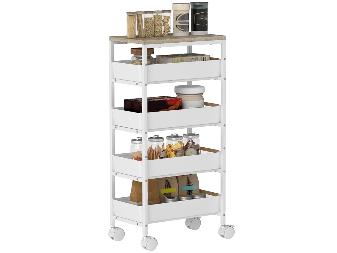 Carrito de cocina con 5 niveles y cajones, blanco.